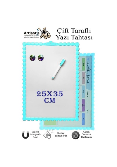 Manyetik Çift Taraflı Yazı Tahtası Renkli 25x35 Cm 1 Adet Çocuklar İçin Silinebilir Mıknatıslı Yazı Tahtası Plastik Mavi