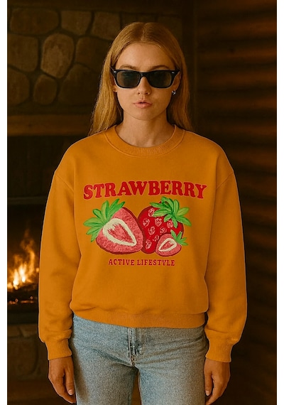 Strawberry Baskılı Unisex Sweatshırt Sari