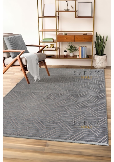 Saraz Halı Ada Kilim Modern Salon Mutfak Koridor Kesme Yolluk Dokuma Makine Halısı Zigzag Antrasit Antrasit