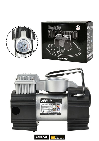 Assur ASR8049 12V Çakmaklık Girişli 150 Psi Hava Kompresörü Siyah