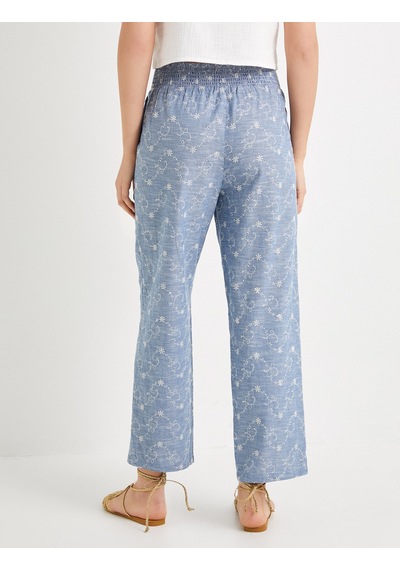 Koton Culotte Pantolon Beli Lastikli Cep Detaylı Çiçek İşlemeli Mavi 4sak40156pw Mavi