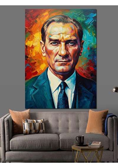 Renkli Atatürk Portresi Sanatsal Dekoratif Kanvas - Mdf Ahşap Tablo
