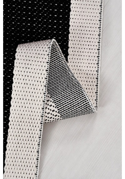 Vatra Modern Sisal Görünümlü Polyester Halı, Robot Süpürge Uyumlu, Mutfak Oturma Odası Koridor Halısı Siyah/ekru