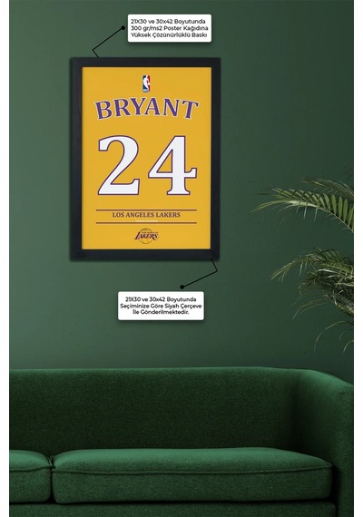 Kobe Bryant Tasarımlı Siyah Çerçeveli Tablo Poster