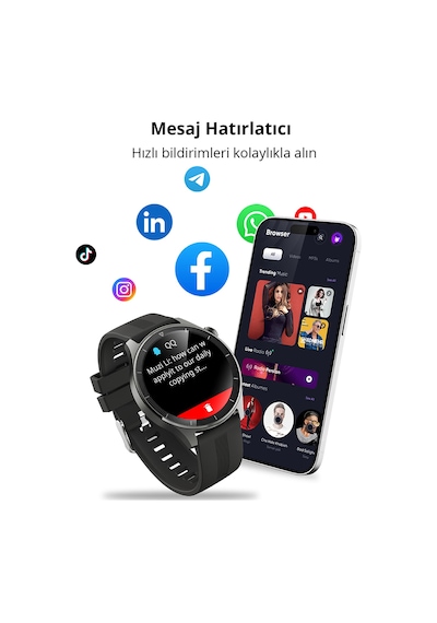 Aukey SW-2P-GY Smart Watch 3.7 Cm Lcd Ekran Ip67 Akıllı Saat (Distribütör Garantili)
