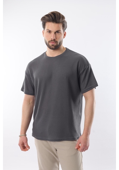 Madmext Füme Bisiklet Yaka Erkek T-shirt E7127 Füme