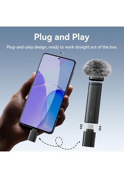 Ulanzi Wm-10 Akıllı Telefon Veya Tabletler İçin Kablosuz Klipsli Mikrofon Type-c - 3328a