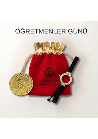 Çeyrek Altın Eski Tarihli Kulplu 22 Ayar Öğretmenlere Özel Bileklik Hediye
