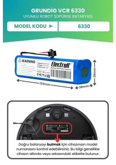 Grundig Vcr 6330 Uyumlu Batarya Ultra Yüksek Kapasite 6400mah