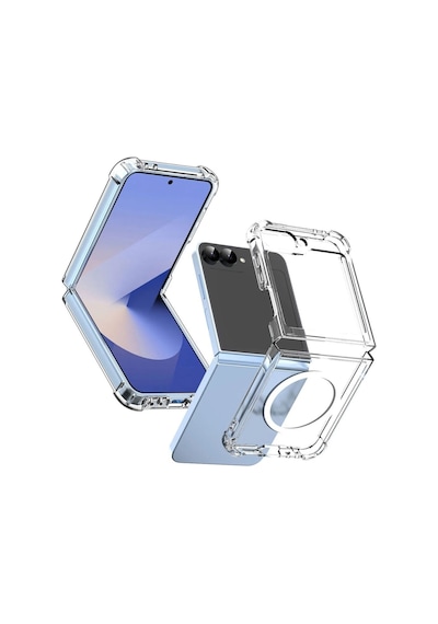 Samsung Uyumlu Galaxy Z Flip 7 Fe  Silikon Kılıf Köşe Korumalı Kablosuz Şarj Destekli Kılıf Şeffaf