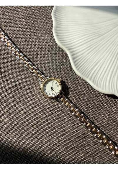 Retro Minimal Hasır Kordon Vintage Kadın Kol Saati Kahverengi Altın