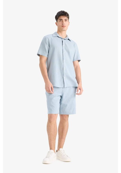 Defacto %100 Pamuk Regular Fit Polo Yaka Yazlık Kısa Kollu Gömlek D8613ax25smbe524 Mavi