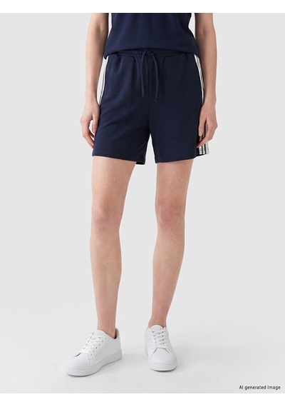 Lcw Comfort Lacivert Beli Lastikli Şeritli Kadın Şort