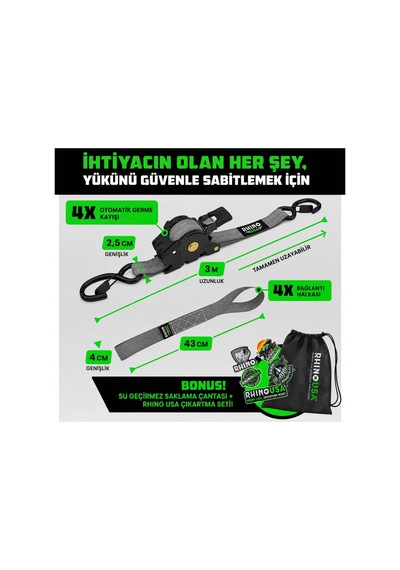 Otomatik Gergi Kayışı 2,5 Cmx 3 M 4'lü Set