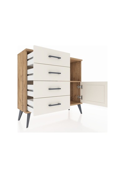 Arges Şifonyer Tek Raflı 4 Çekmeceli Tek Kapaklı 88x30x80 Çam-aytaşı Aytaşı