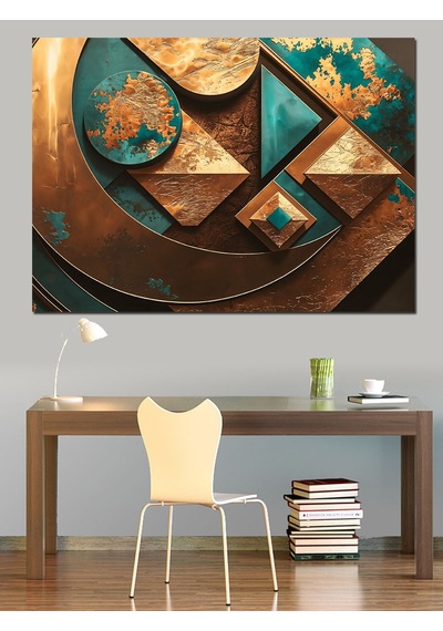 Metal Ve Geometrik Sanat Dekoratif Kanvas - Mdf Ahşap Tablo