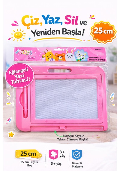 25 Cm Silinebilir Yazı Tahtası Eğitici Çizim Ve Yazı Tahtası Kalemli Beyaz - Pembe