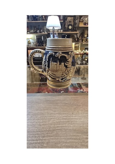 Vintage Seramik Bira Kupası Antwerpen Temalı Koleksiyonluk Dekoratif Kupa