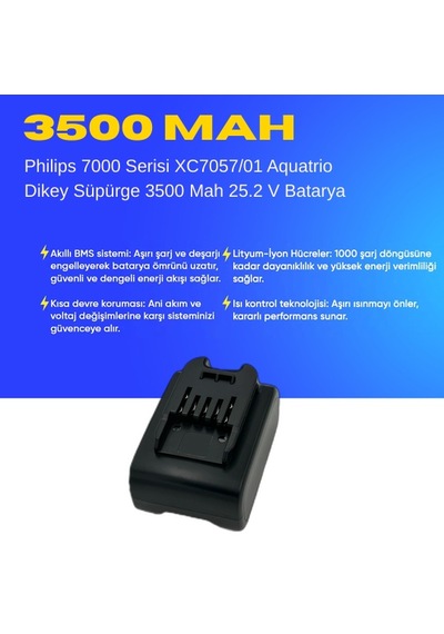 Philips 7000 Serisi Xc7057/01 Aquatrio Dikey Süpürge 3500 Mah 25.2 V Batarya  Uyumlu Uzun Ömürlü, Maksimum Performans Pil