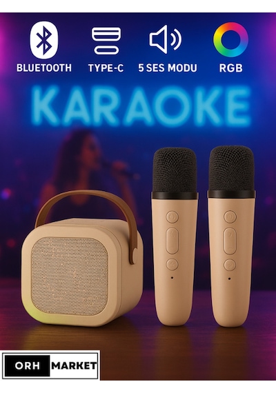 Çift Mikrofonlu Kablosuz Karaoke Bluetooth Rgb Işıklı, Taşınabilir, Usb/sd Destekli Parti Hoparlörü