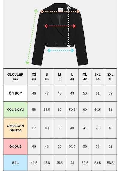 Saade Sââde Kadın Regular Fit Kruvaze Kapama Dokuma Crop Blazer Ceket -şık & Spor Siyah