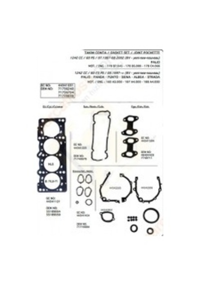 Otoconta 40340001 Motor Takım Contası Keçesiz Palıo 1.2-uno 60 5892376 1 Takım