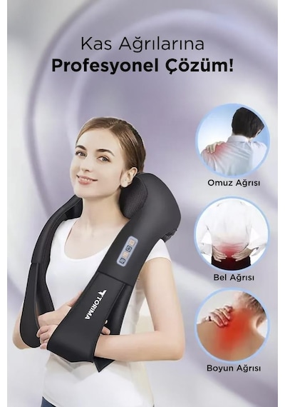 Torima Qy-666 Siyah Ovmalı Isıtmalı Boyun Sırt Bel Omuz Bacak Masaj Yastığı Masaj Aleti Siyah
