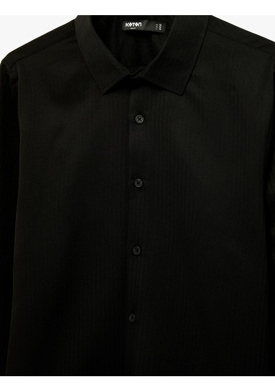 Koton Uzun Kollu Yarım İtalyan Yaka Slim Fit Gömlek Siyah 6sam60100hw Siyah