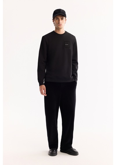 Avva Erkek Siyah Bisiklet Yaka Pamuklu Bi-stretch Baskılı Regular Fit Sweatshirt A52y1261
