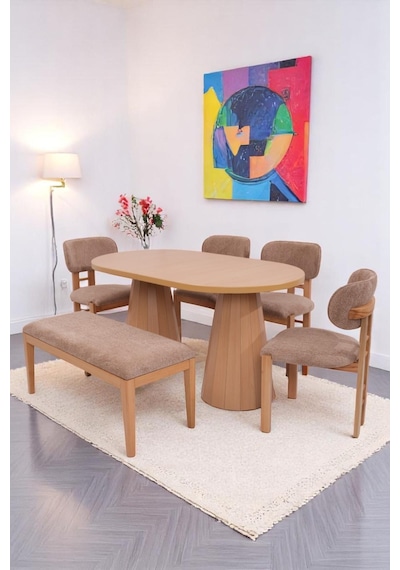 Bohem Rodi Banklı Açılır Yemek Masa Sandalye Takımı 90x160cm