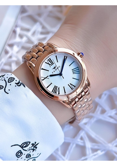 Ferro Rose Gold Renk 3 Atm Suya Dayanıklı Çelik Kordon Özel Tasarım Kadın Kol Saati Bf2720awt