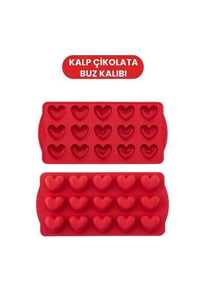 2 Li Silikon Kalp Ve Çubuk Kalıbı Seti, Kalp + Çubuk Buz Çikolata Sabun Silikon Kalıbı Seti Bpa Free Kırmızı