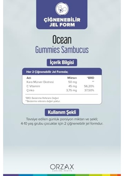 Orzax Ocean Smart Gummies Sambucus Çiğ. Jel Form