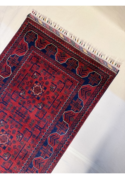 El Dokuma Yolluk Afgan Halı 100% Yün Kök Boya Elsanat Eserı Kırmızı
