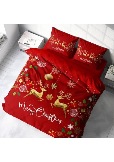 Monohome Yılbaşı Süsü Merry Christmas Çift Kişilik 3D Nevresim Ta (520099201) Kırmızı