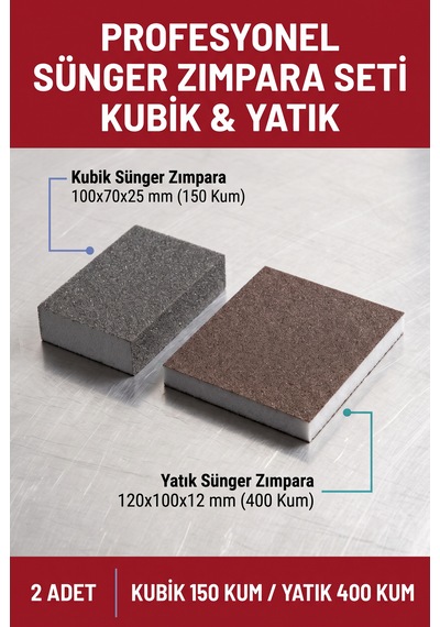 Sünger Zımpara Seti 150 Kum Kubik Ve 400 Kum Yatık El Zımparası 2 Adet