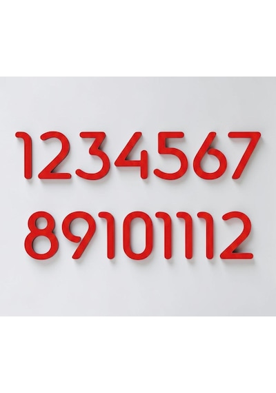 Slim Font Duvar Saati Rakamları Sayı Seti Aksesuar Saat Yapımı Malzemeleri Yükseklik 3 Cm Kırmızı