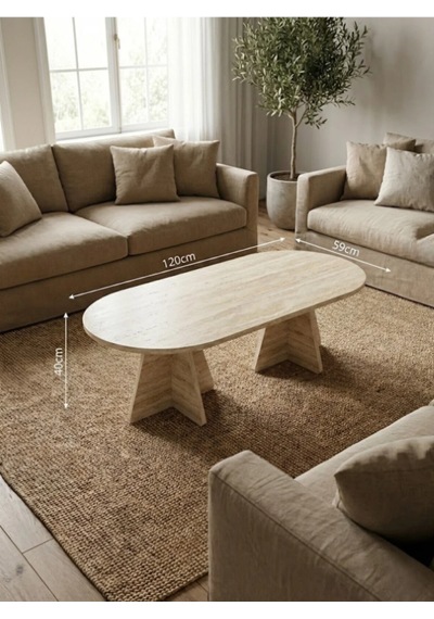 Modern Oval Orta Sehpa Traverten