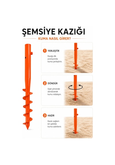 Şemsiye Sabitleme Demir Kazık Çok Renkli