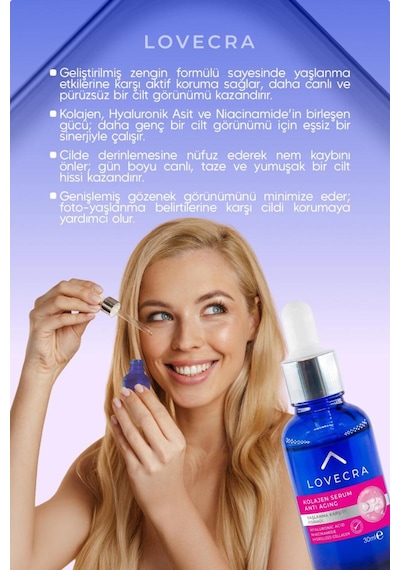 3 Etkili Kolajen Serum Niacinamide Hyaluronic Acid Nemlendirici Yaşlanma Karşıtı Cilt Serumu 30ml