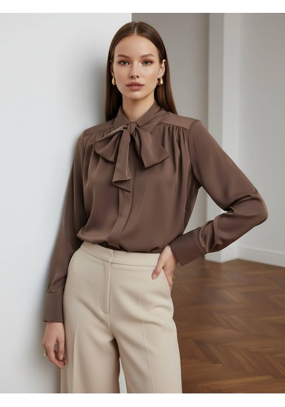 Pera Moda Pile Detaylı Parisfular Yaka Gömlek Kahve