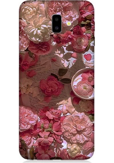 Samsung Galaxy J6 Plus Uyumlu Pembe Güller Ve Kitap Desenli Silikon Kılıf