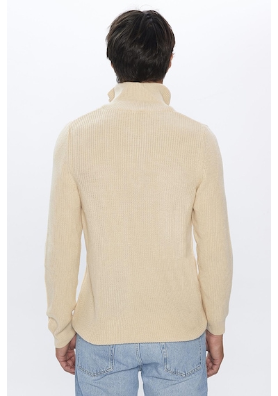 Tudors Erkek Slim Fit Dar Kesim Dik Yaka Fermuarlı Bej Triko Kazak-26254-bej Bej
