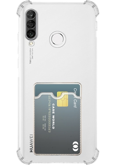 Huawei P30 Lite Kapak Kamera Korumalı Kartlıklı Darbe Emici Özellikli Şeffaf Silikon Kılıf
