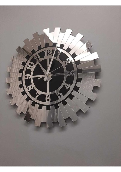 Tr Büyük Dekoratif Gümüş Güneş Duvar Saati Modern Türk Rakamı Mdf Aynalı Pleksiglas 60x60 Cm Genel