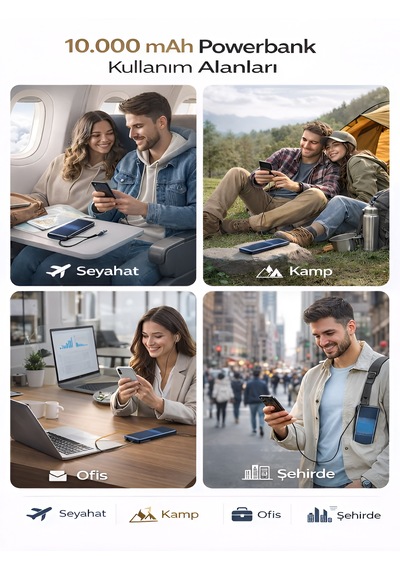 10000mah Karbon Stil Powerbank Dahili Type-c Kablo 20w Hızlı Şarj Taşınabilir Şarj Cihazı Lacivert