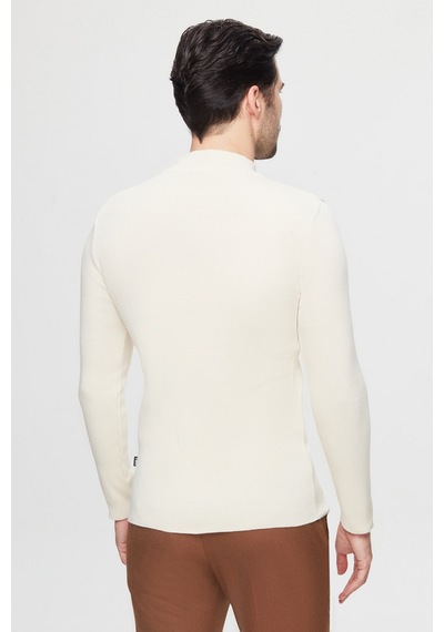 Twn Slim Fit Ekru Rib Örgü Yünlü Kazak 1ec060631770m E01