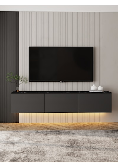 NEON IŞIKLI DUVARA MONTE TV ÜNİTESİ (antrasit)