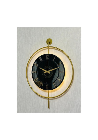 Pey Aksesuar Metal Camlı Duvar Saati 50 X 70 Cm Orta Boy Işıklı Gerçek Cam M51-gold-füme-siyah-gold M51-gold-füme-siyah-gold