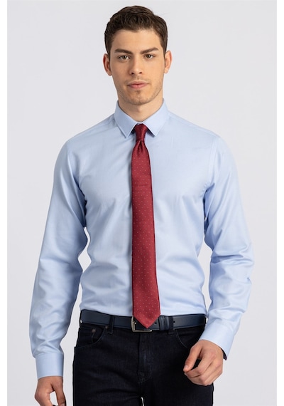Tudors 15221 Modern Slim Fit Dar Kesim Armürlü Erkek Gömlek Mavi